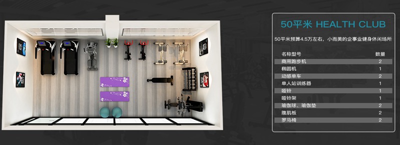 50平方健身室-壹号娱乐健身器材企事业健身解决方案