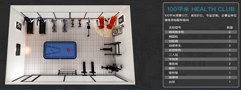 100平方健身室-壹号娱乐健身器材企事业健身解决方案